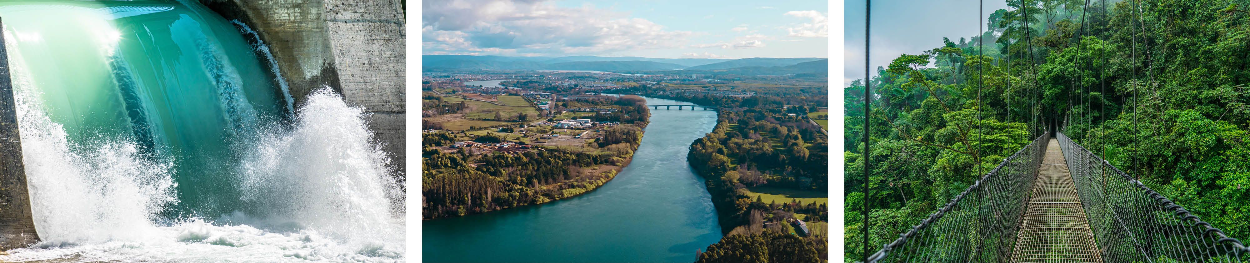 Stauwehr - Fluss - H&auml;ngebr&uuml;cke